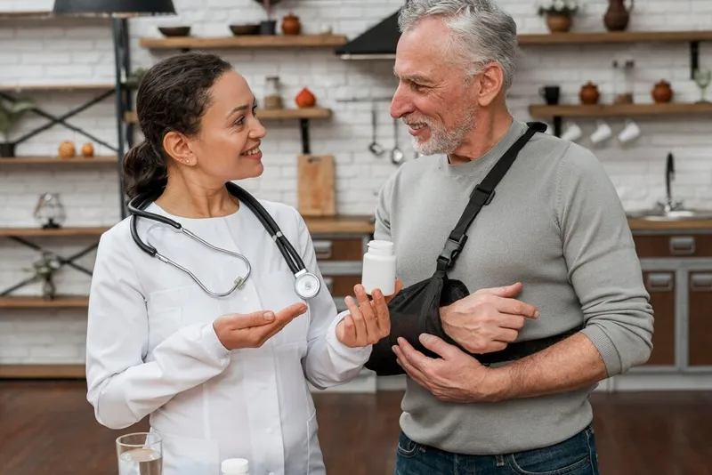 consults with a pharmacist or healthcare provider